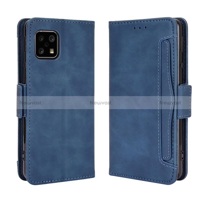 Leather Case Stands Flip Cover Holder BY3 for Sharp Aquos Sense4 Basic Blue