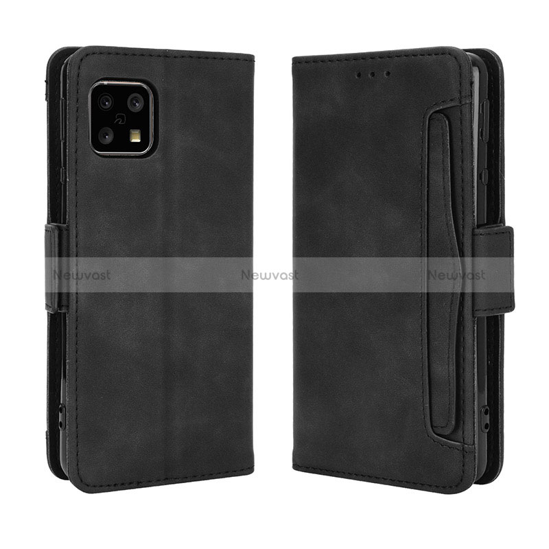 Leather Case Stands Flip Cover Holder BY3 for Sharp Aquos Sense4 Lite Black