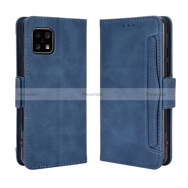 Leather Case Stands Flip Cover Holder BY3 for Sharp Aquos Sense4 Lite Blue