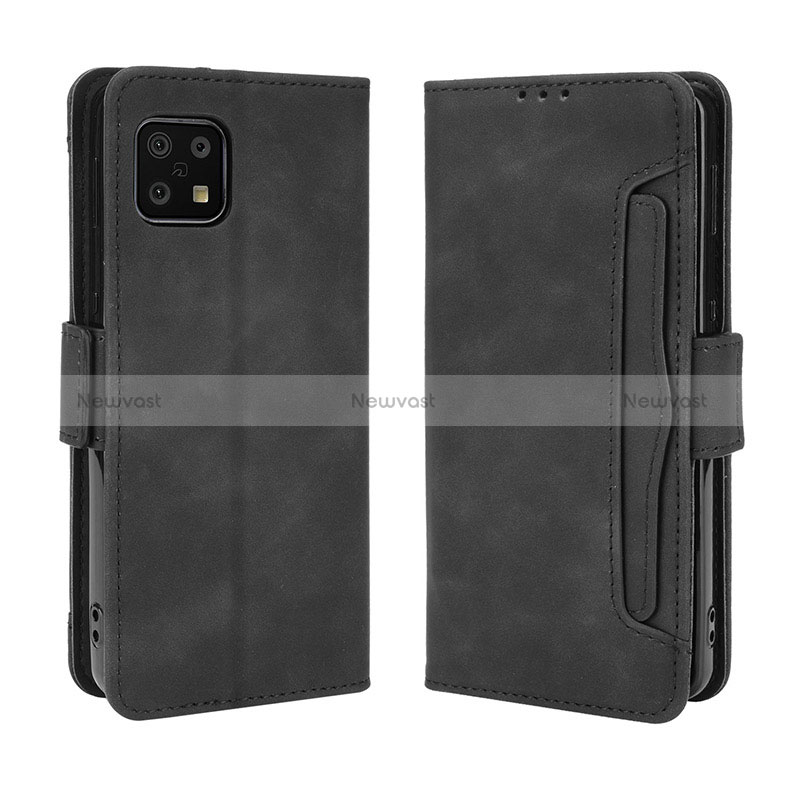 Leather Case Stands Flip Cover Holder BY3 for Sharp Aquos Sense6 Black