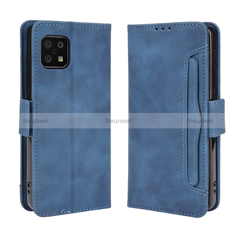 Leather Case Stands Flip Cover Holder BY3 for Sharp Aquos Sense6s Blue