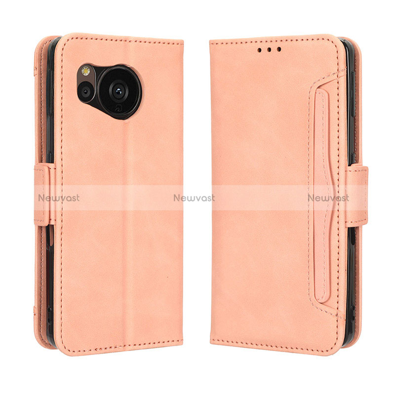 Leather Case Stands Flip Cover Holder BY3 for Sharp Aquos Sense7 Pink
