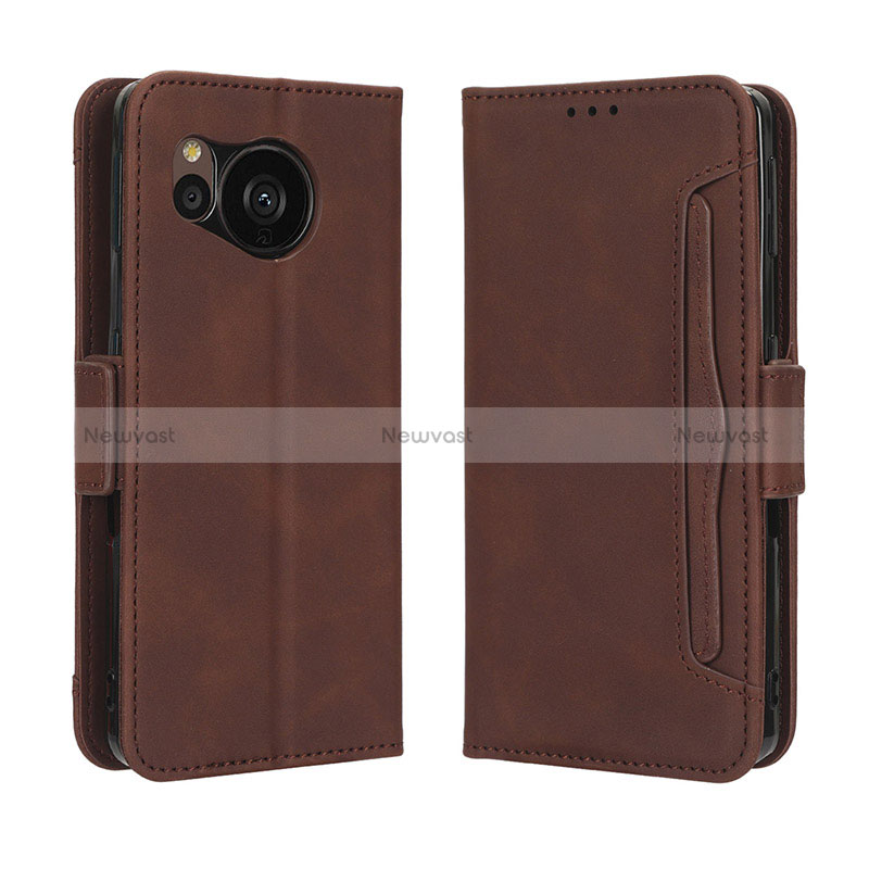 Leather Case Stands Flip Cover Holder BY3 for Sharp Aquos Sense7 Plus Brown