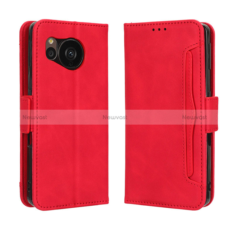 Leather Case Stands Flip Cover Holder BY3 for Sharp Aquos Sense7 Red