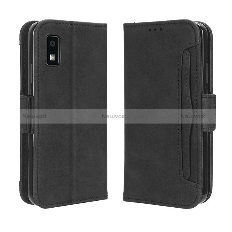 Leather Case Stands Flip Cover Holder BY3 for Sharp Aquos wish3 Black