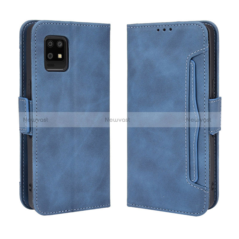 Leather Case Stands Flip Cover Holder BY3 for Sharp Aquos Zero6 Blue