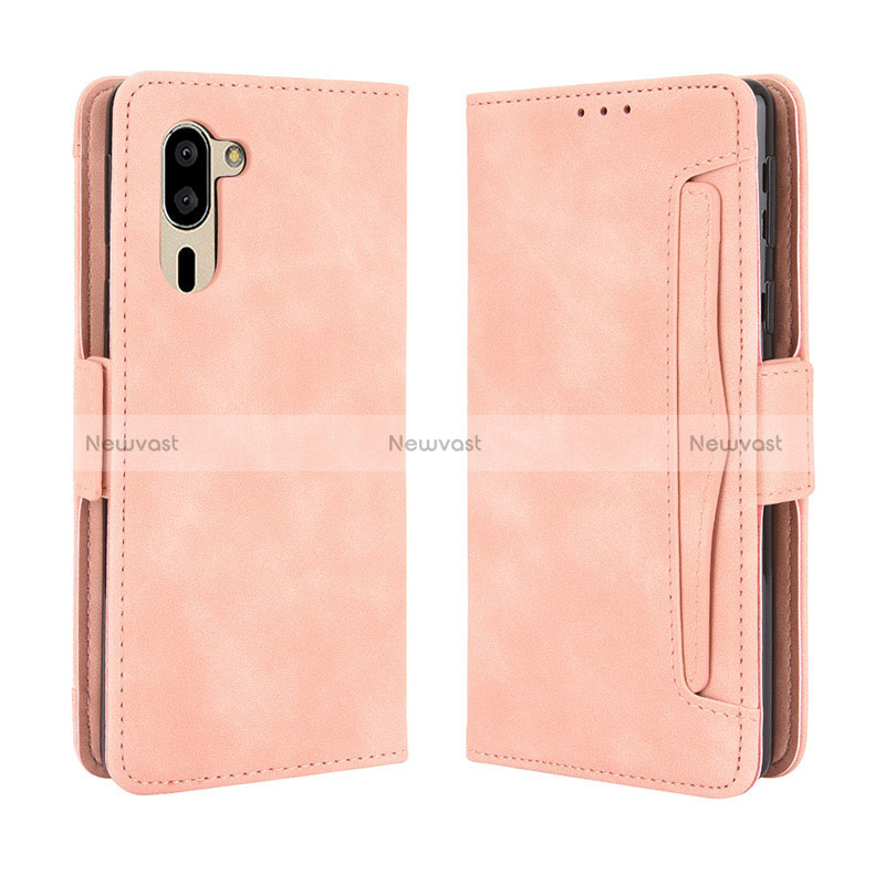 Leather Case Stands Flip Cover Holder BY3 for Sharp Simple Sumaho 5 Pink