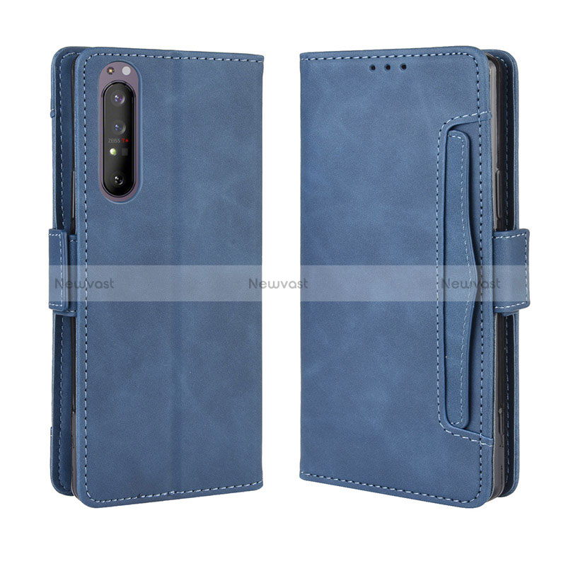 Leather Case Stands Flip Cover Holder BY3 for Sony Xperia 1 II Blue