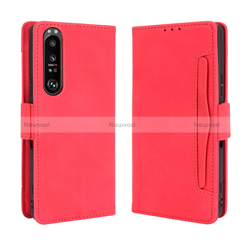 Leather Case Stands Flip Cover Holder BY3 for Sony Xperia 1 III Red