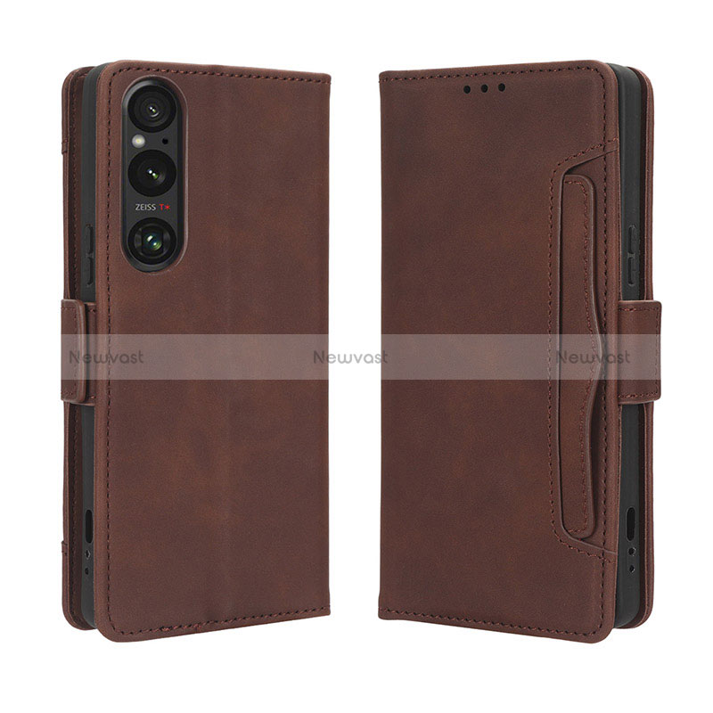 Leather Case Stands Flip Cover Holder BY3 for Sony Xperia 1 V Brown