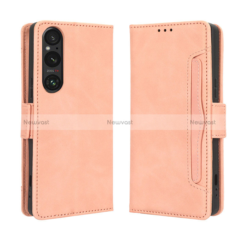 Leather Case Stands Flip Cover Holder BY3 for Sony Xperia 1 V Pink