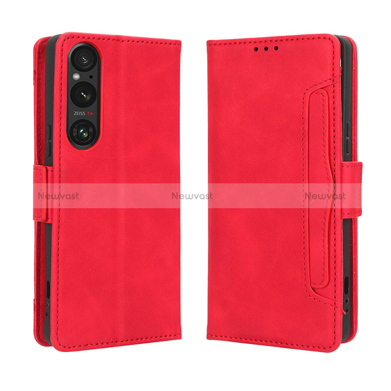 Leather Case Stands Flip Cover Holder BY3 for Sony Xperia 1 V Red