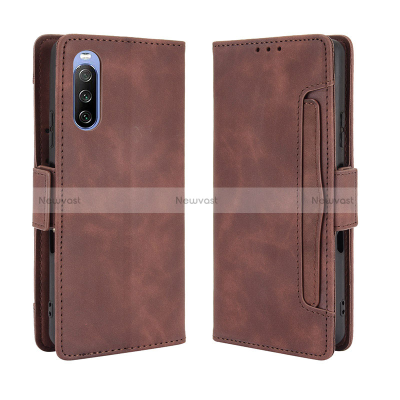 Leather Case Stands Flip Cover Holder BY3 for Sony Xperia 10 III SOG04 Brown