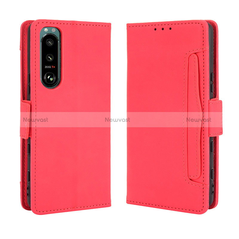 Leather Case Stands Flip Cover Holder BY3 for Sony Xperia 5 III Red