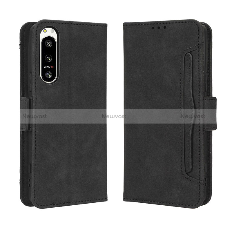 Leather Case Stands Flip Cover Holder BY3 for Sony Xperia 5 IV Black