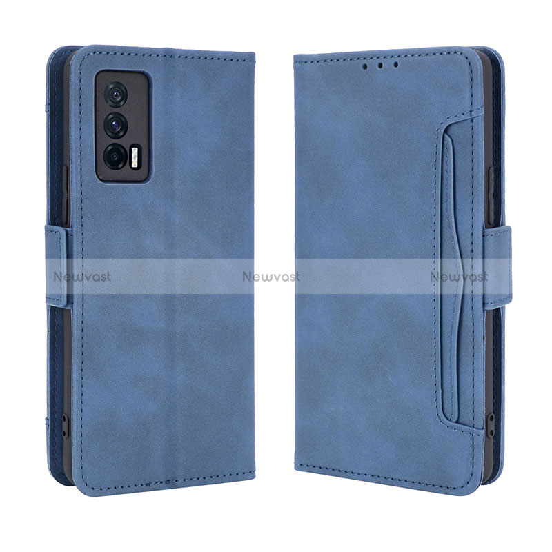 Leather Case Stands Flip Cover Holder BY3 for Vivo iQOO 7 India 5G Blue