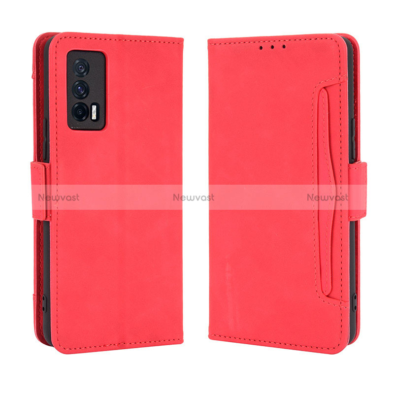 Leather Case Stands Flip Cover Holder BY3 for Vivo iQOO 7 India 5G Red