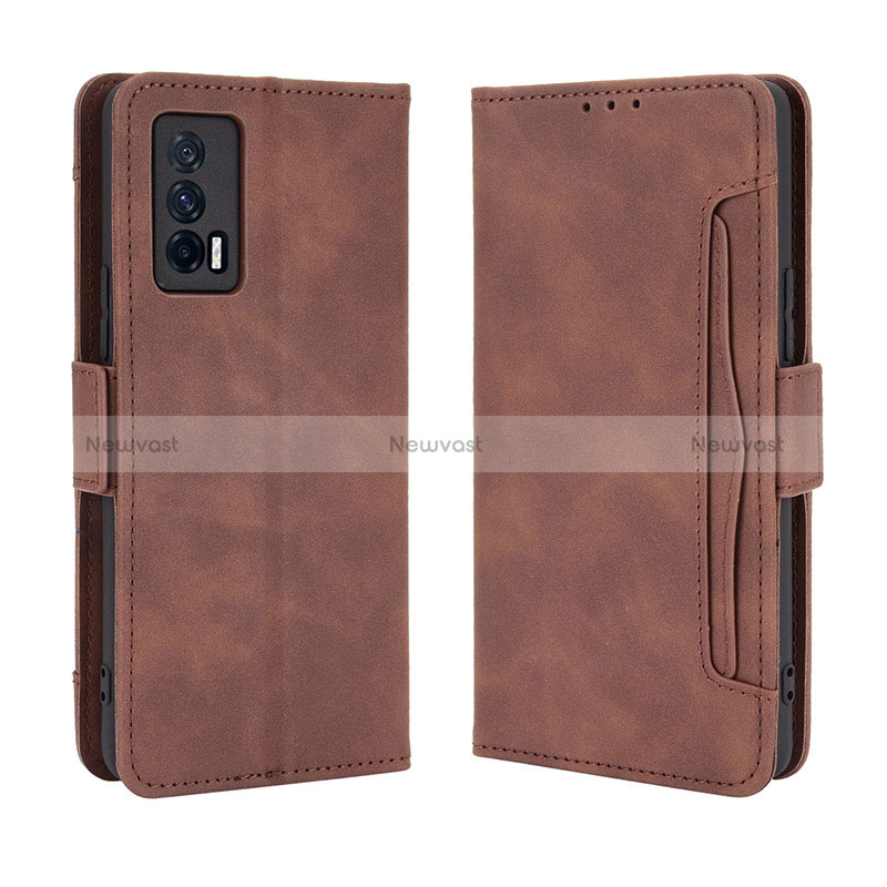 Leather Case Stands Flip Cover Holder BY3 for Vivo iQOO Neo5 5G Brown