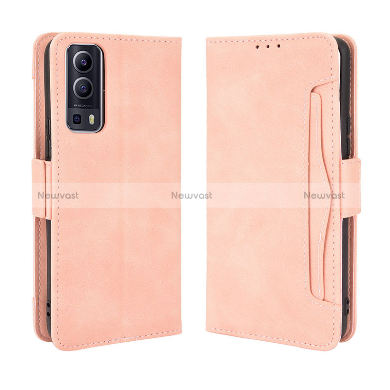 Leather Case Stands Flip Cover Holder BY3 for Vivo iQOO Z3 5G Pink