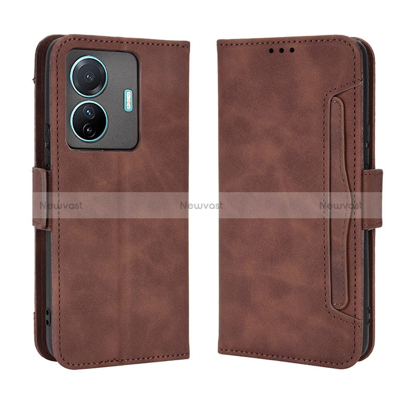 Leather Case Stands Flip Cover Holder BY3 for Vivo T1 5G Brown