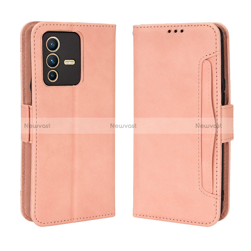 Leather Case Stands Flip Cover Holder BY3 for Vivo V23 Pro 5G Pink
