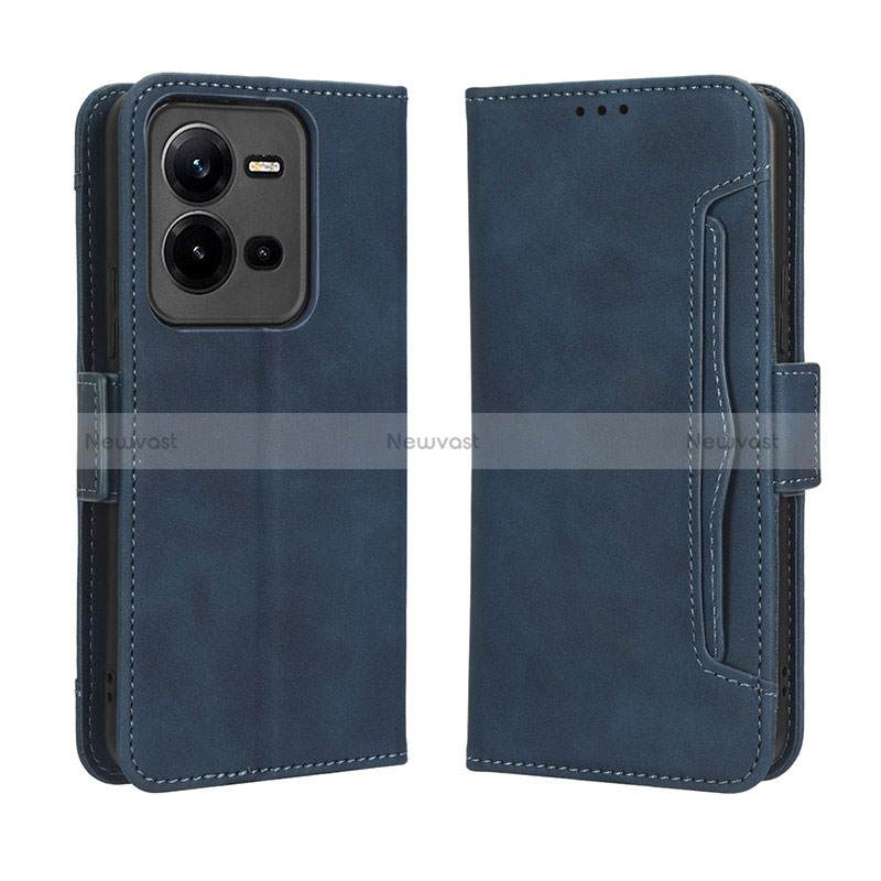 Leather Case Stands Flip Cover Holder BY3 for Vivo V25 5G Blue