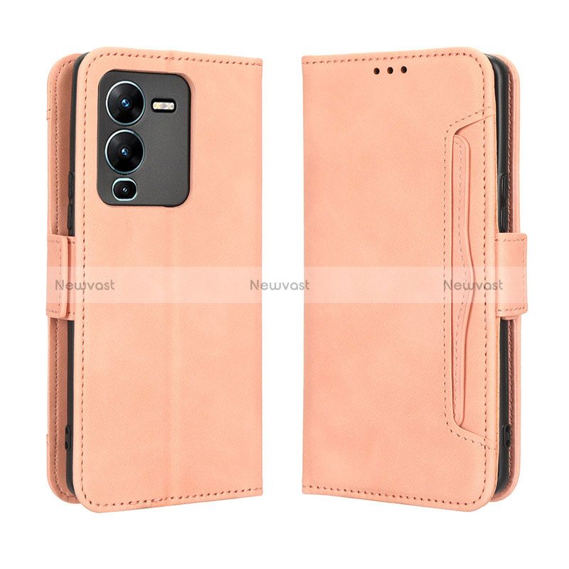 Leather Case Stands Flip Cover Holder BY3 for Vivo V25 Pro 5G Pink