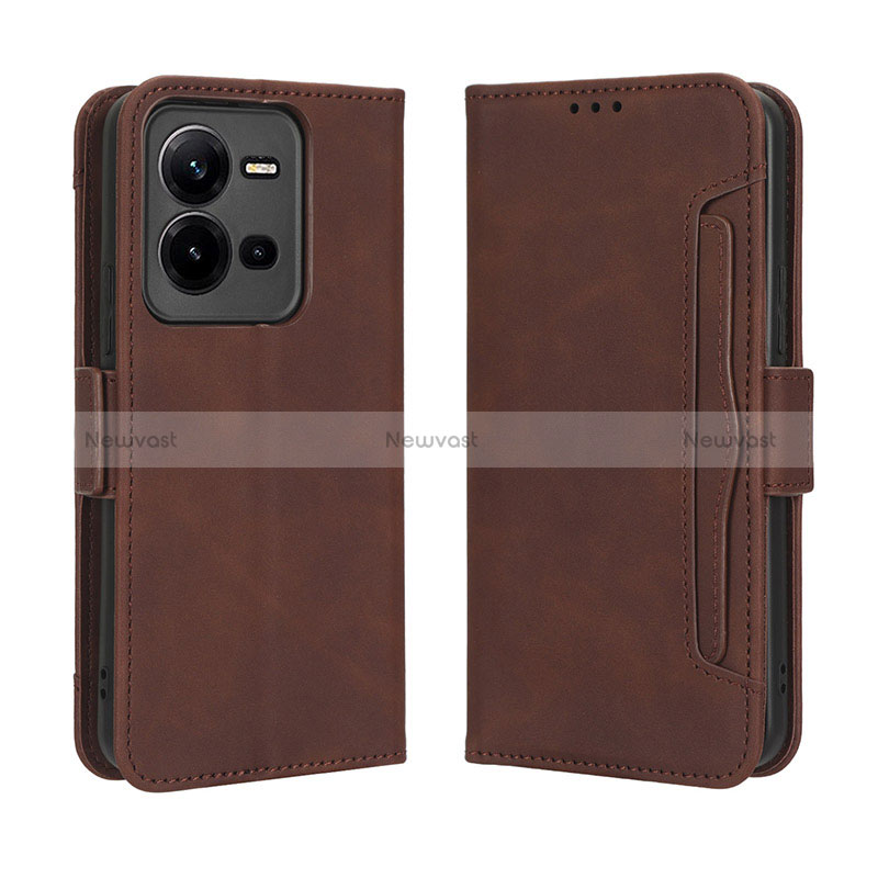 Leather Case Stands Flip Cover Holder BY3 for Vivo V25e Brown