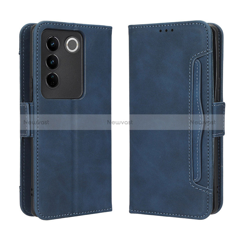 Leather Case Stands Flip Cover Holder BY3 for Vivo V27 Pro 5G Blue