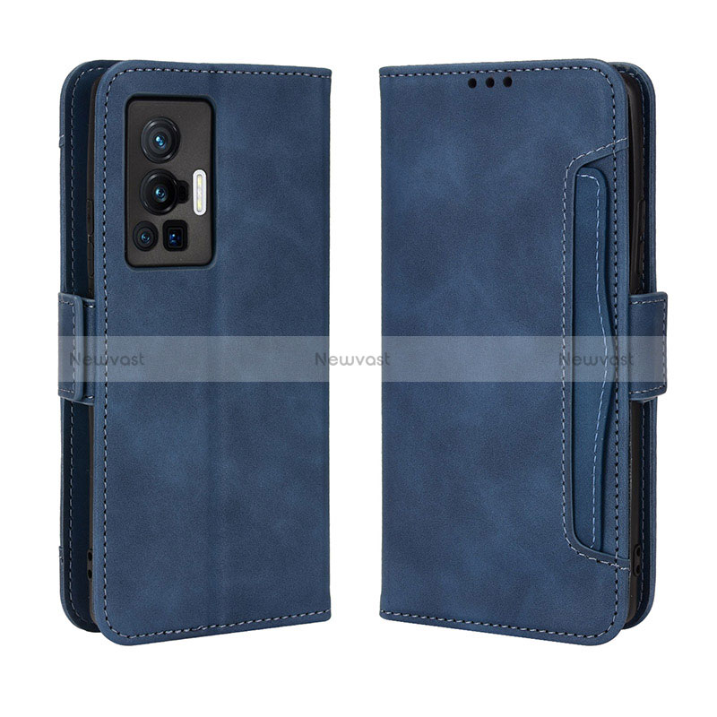 Leather Case Stands Flip Cover Holder BY3 for Vivo X70 Pro 5G Blue