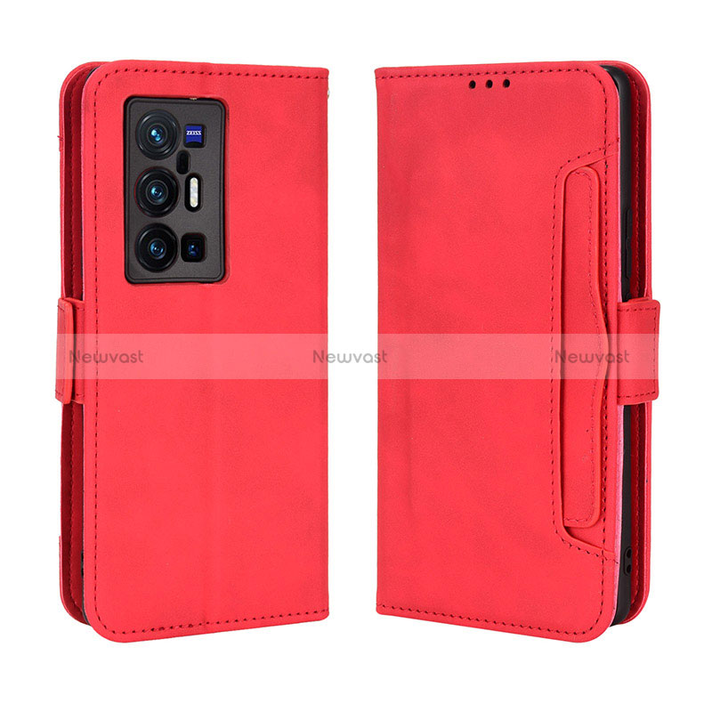 Leather Case Stands Flip Cover Holder BY3 for Vivo X70 Pro+ Plus 5G Red