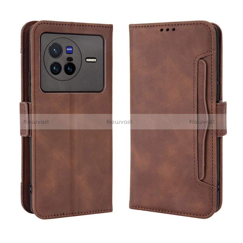 Leather Case Stands Flip Cover Holder BY3 for Vivo X80 5G Brown