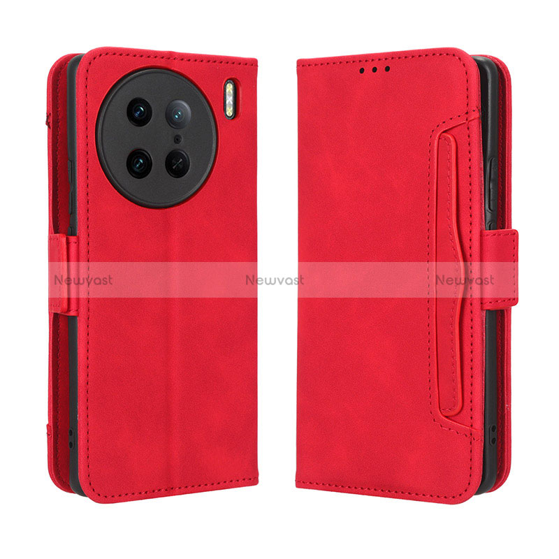 Leather Case Stands Flip Cover Holder BY3 for Vivo X90 Pro 5G Red