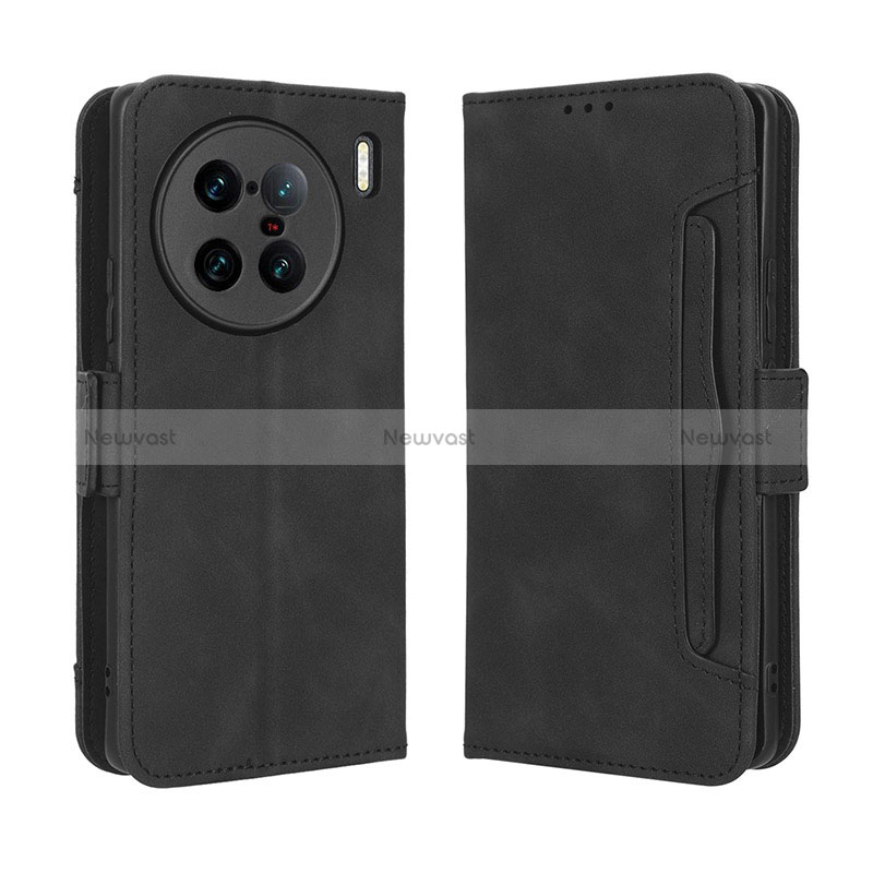 Leather Case Stands Flip Cover Holder BY3 for Vivo X90 Pro+ Plus 5G Black