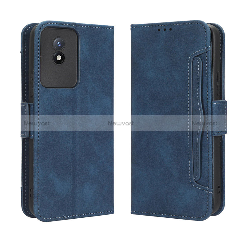 Leather Case Stands Flip Cover Holder BY3 for Vivo Y02 Blue