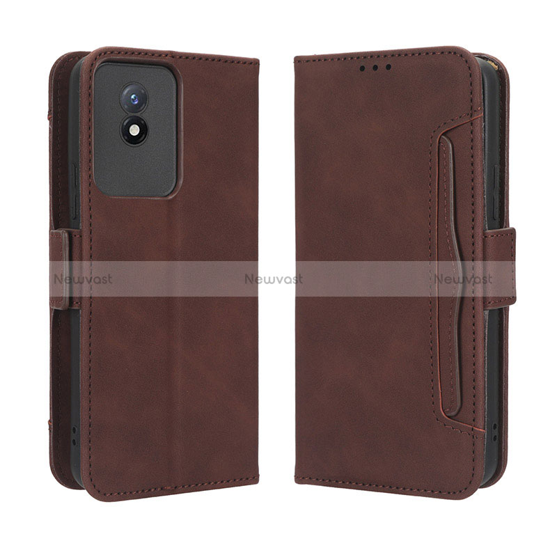 Leather Case Stands Flip Cover Holder BY3 for Vivo Y11 (2023) Brown