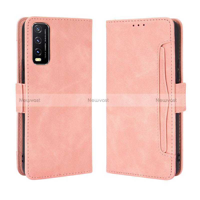 Leather Case Stands Flip Cover Holder BY3 for Vivo Y12A Pink