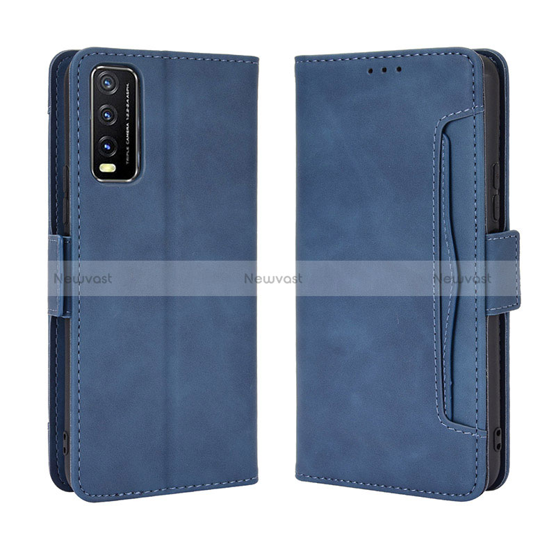 Leather Case Stands Flip Cover Holder BY3 for Vivo Y12G Blue