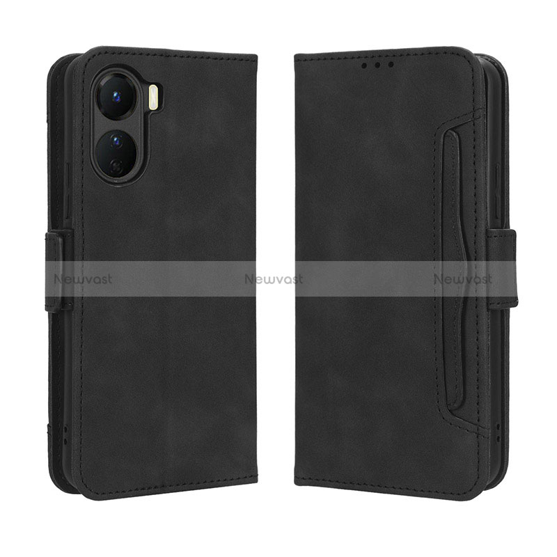 Leather Case Stands Flip Cover Holder BY3 for Vivo Y16 Black