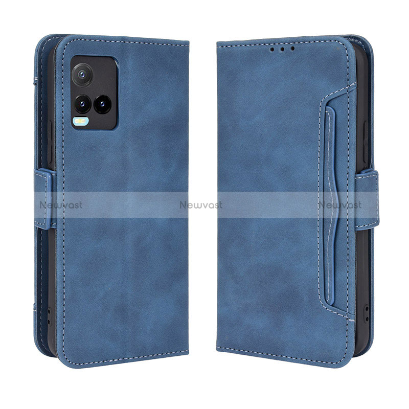 Leather Case Stands Flip Cover Holder BY3 for Vivo Y21a Blue