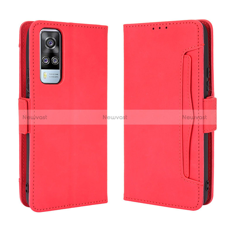 Leather Case Stands Flip Cover Holder BY3 for Vivo Y31 (2021) Red