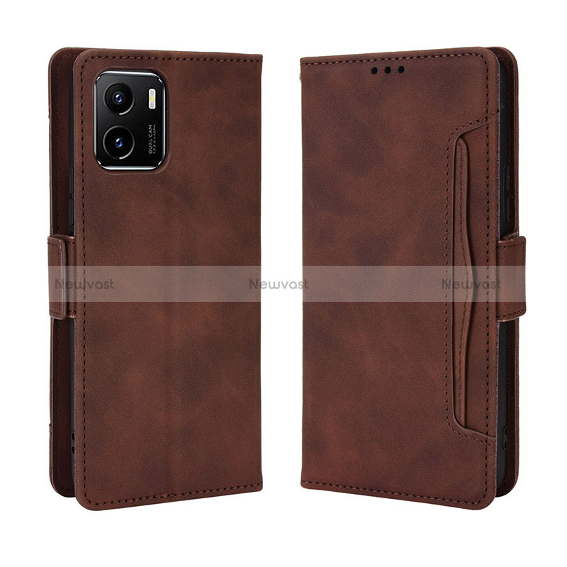 Leather Case Stands Flip Cover Holder BY3 for Vivo Y32t Brown