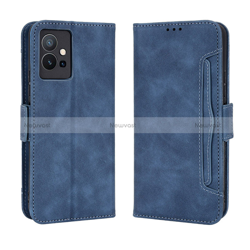 Leather Case Stands Flip Cover Holder BY3 for Vivo Y33e 5G Blue