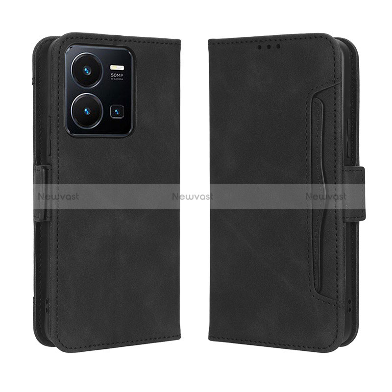 Leather Case Stands Flip Cover Holder BY3 for Vivo Y35 4G Black