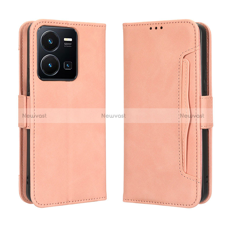 Leather Case Stands Flip Cover Holder BY3 for Vivo Y35 4G Pink