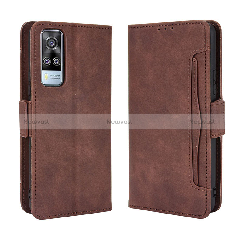 Leather Case Stands Flip Cover Holder BY3 for Vivo Y51 (2021) Brown