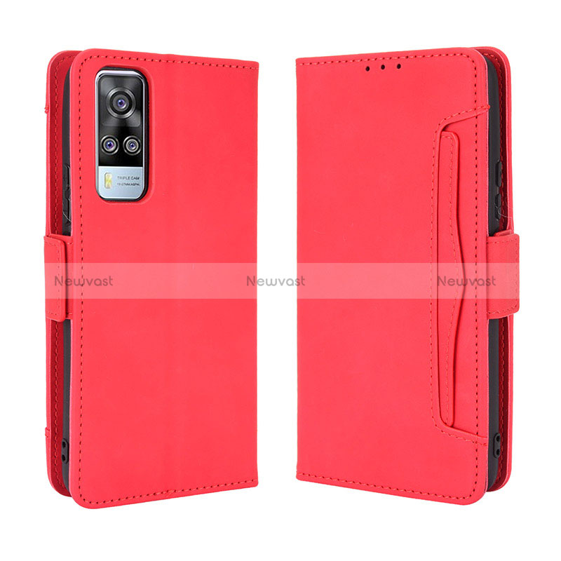 Leather Case Stands Flip Cover Holder BY3 for Vivo Y51 (2021) Red