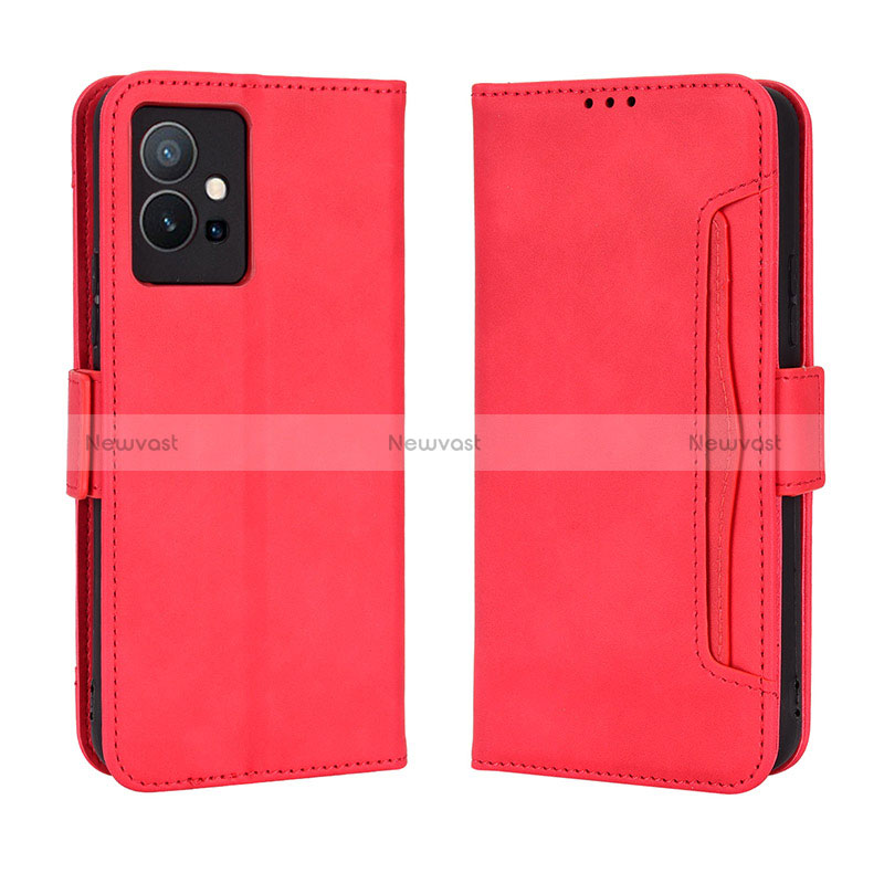 Leather Case Stands Flip Cover Holder BY3 for Vivo Y55s 5G Red