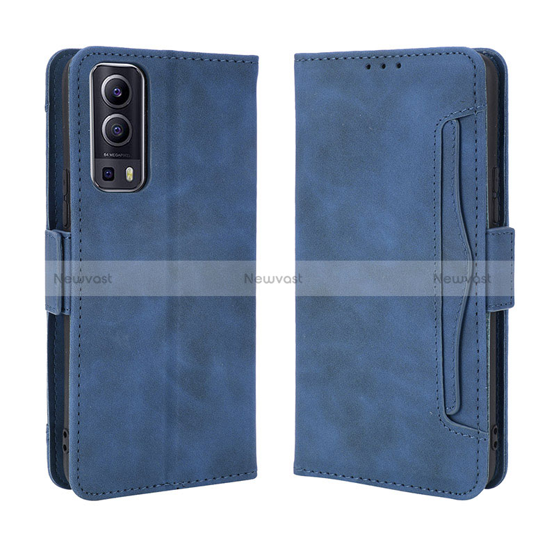 Leather Case Stands Flip Cover Holder BY3 for Vivo Y72 5G Blue