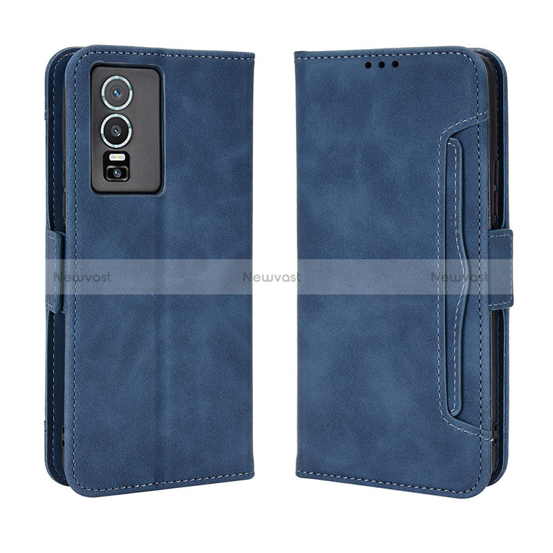 Leather Case Stands Flip Cover Holder BY3 for Vivo Y76 5G Blue